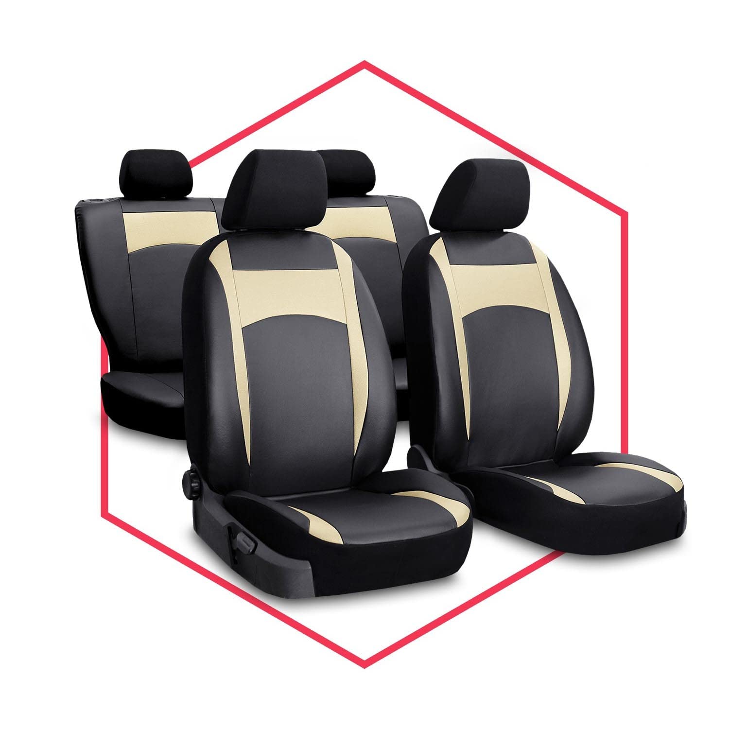 Sitzbezüge Auto Zubehör Autositzbezüge 5 Sitze Schonbezüge Sitzschoner Autobezug Sitzplatzbezüge Komplettset PKW Universal New, Beige von Saferide