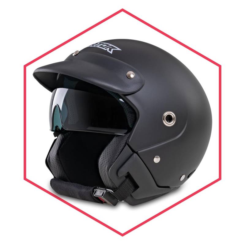 Saferide | Motorradhelm Mit Sonnenblende Matt Schwarz XL - 61-62 cm Rollerhelm Quadhelm Damen Herren Roller Regenschutz Jugendliche Schutzhelm Sturzhelm Erwachsene Moped Motorrad Mofa von Saferide