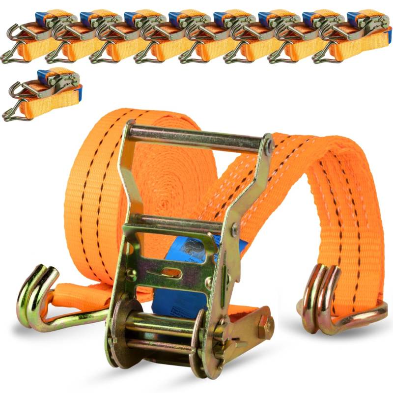 Safetytex Spanngurt 2 Tonnen - 35 mm x 6 Meter - Zweiteilig mit Spitzhaken & Ratsche - Hochwertiges Polyester - Sicherer Transport & zuverlässige Ladungssicherung (10 Stück) von Safetytex