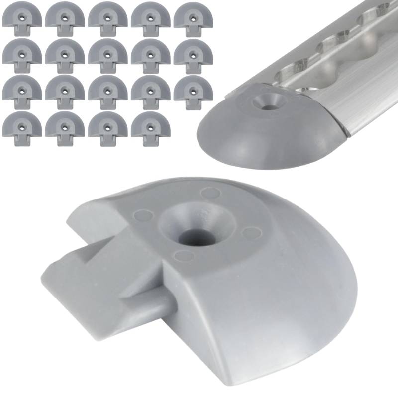 Safetytex Endkappen für Zurrschienen halbrund 50 mm - Einsteckkappe Grau - Kunststoffkappe runde Form - Lange Lebensdauer - sicherer Transport - 20 Stück von Safetytex