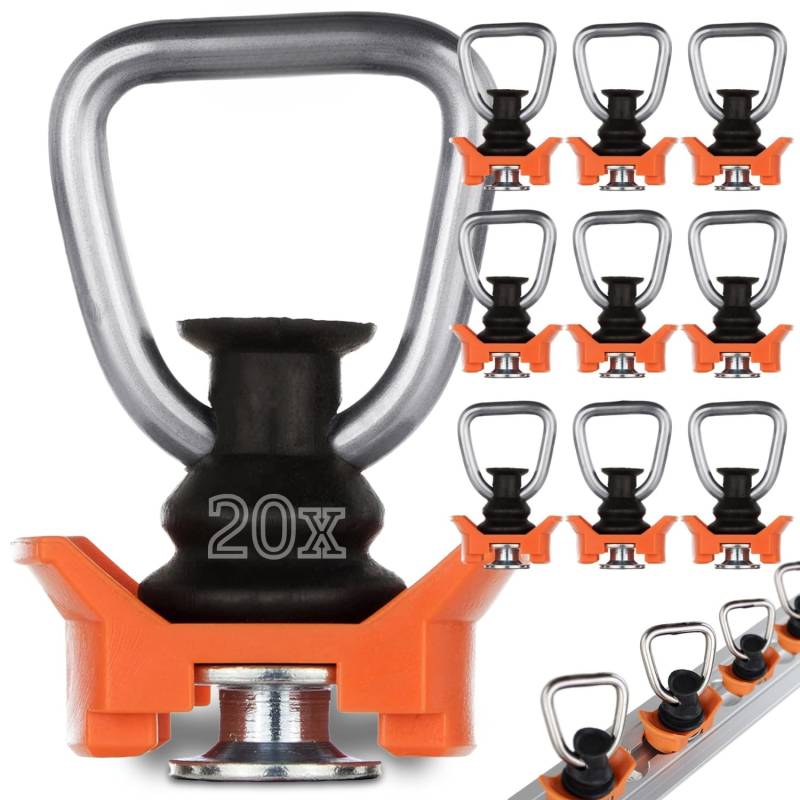 Safetytex 20 Stück Single Fitting - Endfitting orange Kunststoff - Endbeschlag Set - Zurrring für Airlineschiene -Zurrschienen Zubehör - Belastbarkeit 800 daN, Bruchlast 1600 daN von Safetytex
