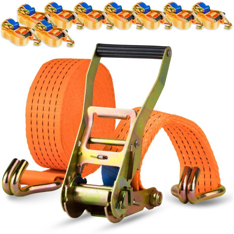 Safetytex Spanngurt 4t 50 mm x 2 m - 2-teilig mit Ratsche & Spitzhaken - hochwertiger Spanngurt aus Polyester - Zugkraft 4000 kg, für Transport & Sichern von Lasten (10 Stück) von Safetytex