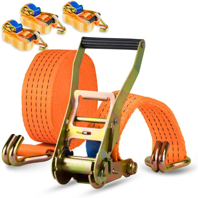 Safetytex Spanngurt 4t 50 mm x 2 m - 2-teilig mit Ratsche & Spitzhaken - hochwertiger Spanngurt aus Polyester - Zugkraft 4000 kg, für Transport & Sichern von Lasten (4 Stück) von Safetytex