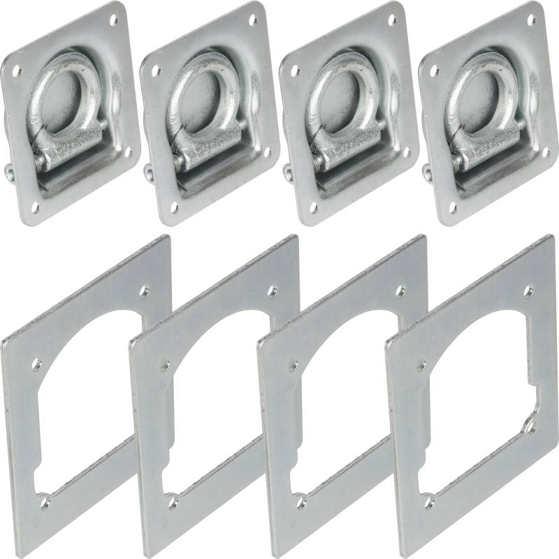 Safetytex Zurrmulde + Gegenplatte - Ladungssicherung 800kg - Ausklappbarer Ring & Rückholfeder - 95x100mm - Montageplatte 115x125mm - Ladungssicherung PKW Anhänger (4 Stück) von Safetytex