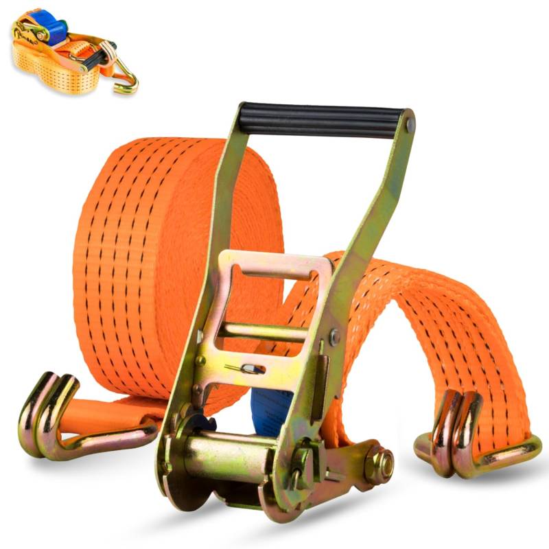 Spanngurt 5t 50mm x 8m – 2-teilig mit Ratsche & Spitzhaken – Zugkraft 5000kg – Polyester Zurrgurt – Sicherer Transport, Verzurren, Sichern von Ladung (2 Stück) von Safetytex