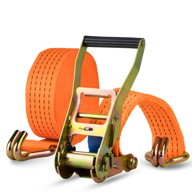 Spanngurt 5t 50mm x 8m – 2-teilig mit Ratsche & Spitzhaken – Zugkraft 5000kg – Polyester Zurrgurt – Sicherer Transport, Verzurren, Sichern von Ladung (1 Stück) von Safetytex
