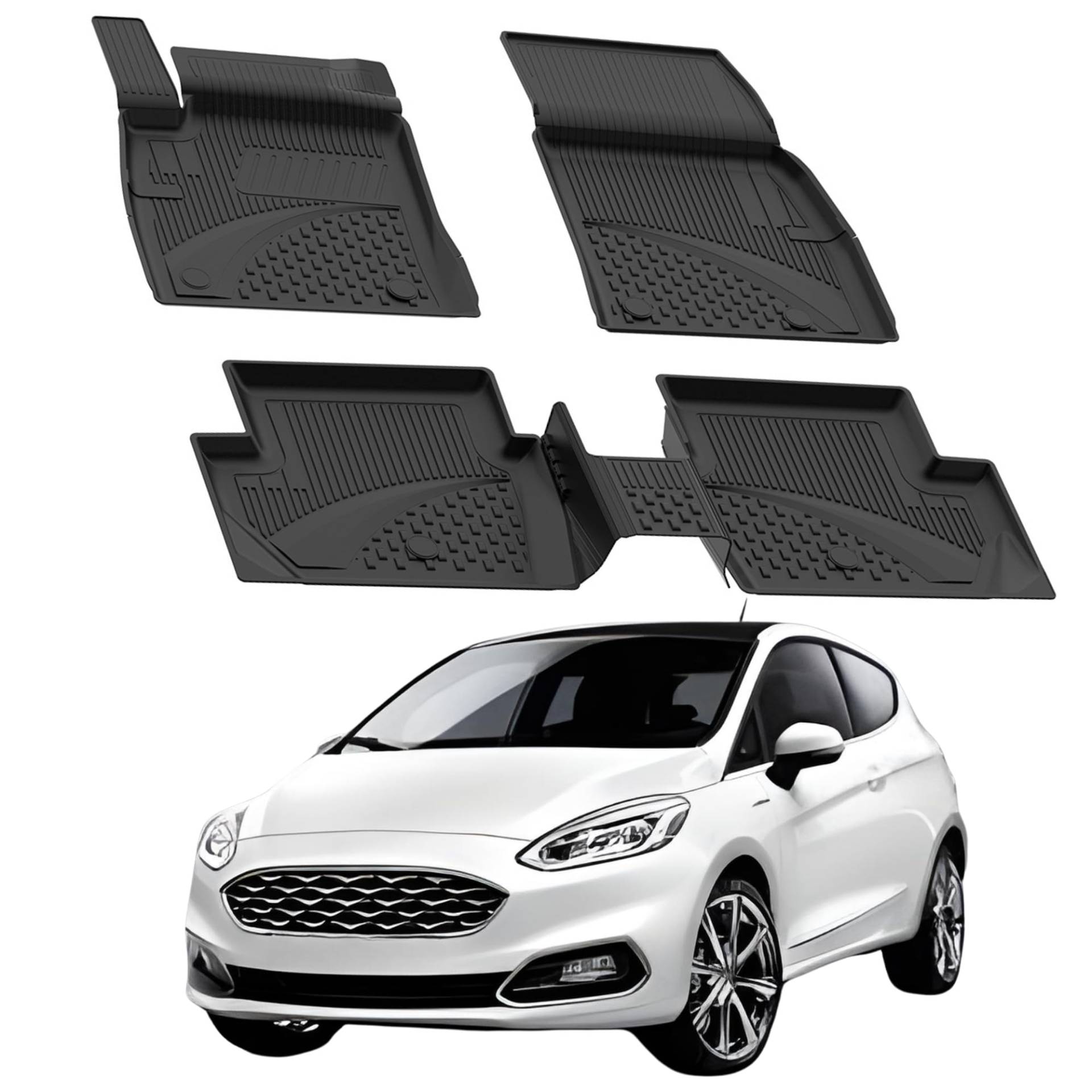 Fußmatten Automatten kompatibel mit Ford Fiesta 2017-2024 | 4.5D Premium TPE Gummi Antirutsch Gummimatten Wasserdicht Car Auto Matte Schwarz Fußmatten Automatten kompatibel mit Ford Fiesta 2017-2024 | 4.5D Premium TPE Gummi Antirutsch Gummimatten Wasserdicht Car Auto Matte Schwarz von Sahler
