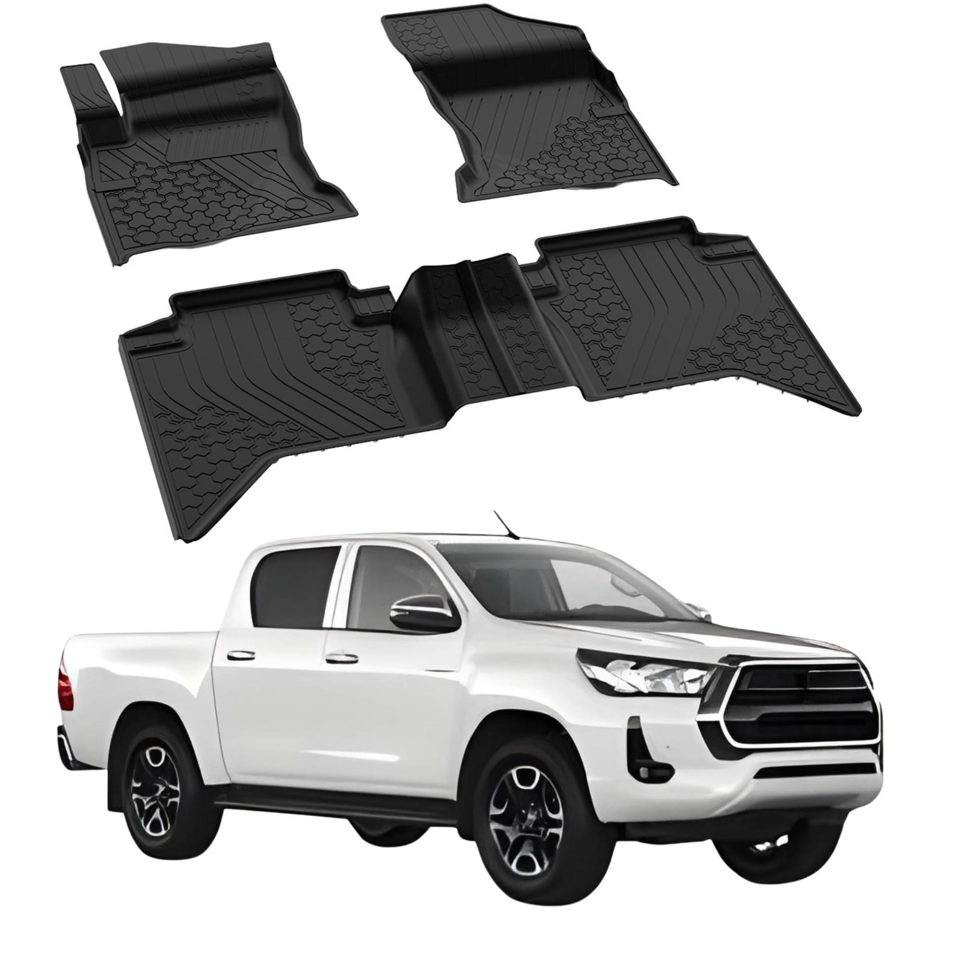 Fußmatten Automatten kompatibel mit Toyota Hilux 2015-2024 | 4.5D Premium TPE Gummi Antirutsch Gummimatten Wasserdicht Car Auto Matte Schwarz Fußmatten Automatten kompatibel mit Toyota Hilux 2015-2024 | 4.5D Premium TPE Gummi Antirutsch Gummimatten Wasserdicht Car Auto Matte Schwarz von Sahler