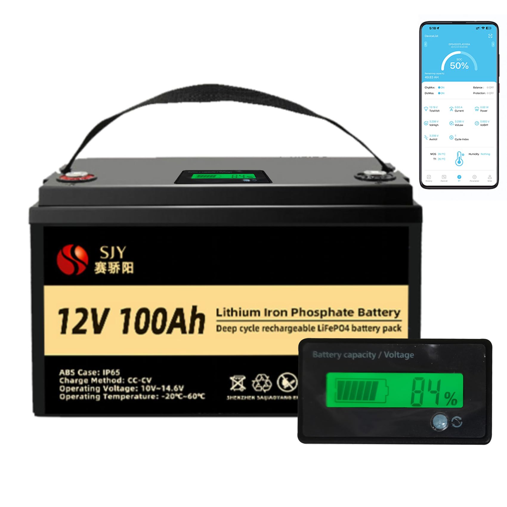 SaiJiaoYang 12V 100AH LiFePO4 Lithiumbatterie und Ladegerät, eingebauter aktiver Equalizer, BMS, Monitoranzeige 5000+ Lebenszyklen und 10+ Jahre Lebensdauer für Wohnmobil, Stromversorgung SaiJiaoYang 12V 100AH LiFePO4 Lithiumbatterie und Ladegerät, eingebauter aktiver Equalizer, BMS, Monitoranzeige 5000+ Lebenszyklen und 10+ Jahre Lebensdauer für Wohnmobil, Stromversorgung von SaiJiaoYang