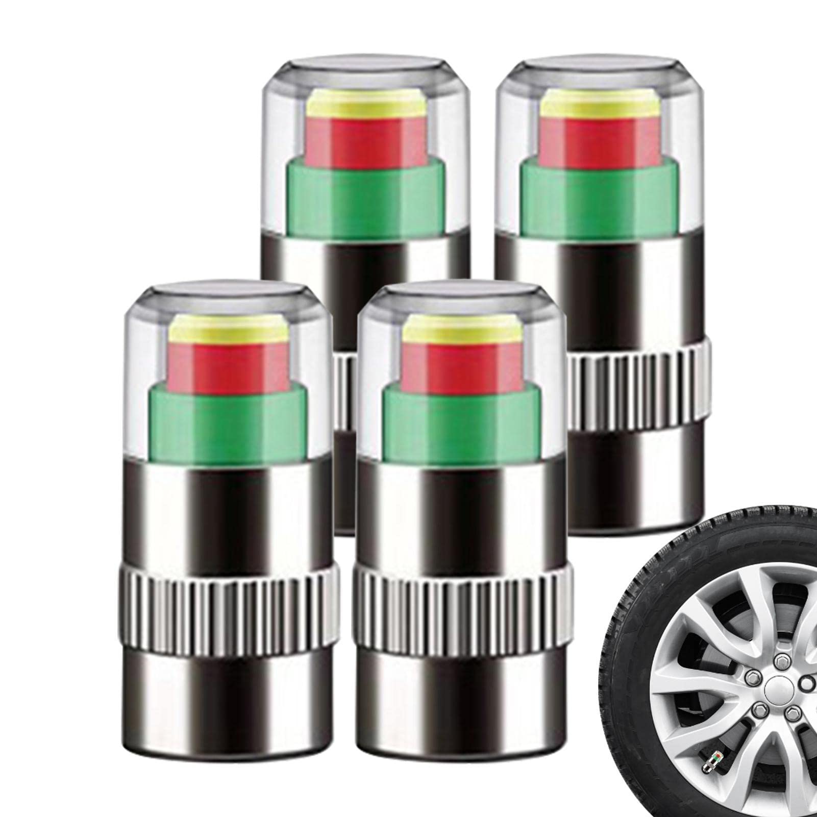 Saiki Reifenventilkappen | 35PSI Autodruckmonitor 2,4 Bar,4-teiliges 3-Farben-Augenwarnzubehör, Sensoranzeige für Motorräder, Fahrräder, Kleinwagen von Saiki