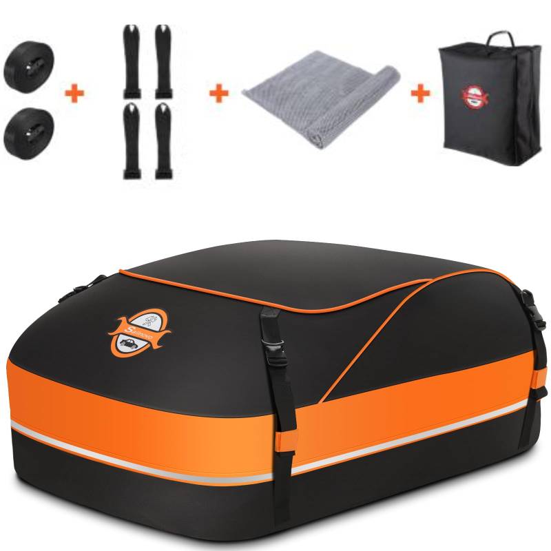 Sailnovo Auto Dachbox 15 Kubikfuß Faltbar Dachtasche Wasserdicht Dachkoffer Tragbar Dachboxen Dachgepäckträger Tasche mit Dach Verstärkten Riemen(430L/15mit Antirutschmatte) von Sailnovo