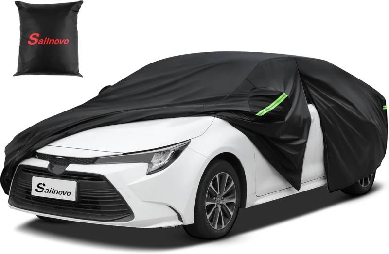 Sailnovo Autoabdeckung Wasserdicht,Autoabdeckung für Limousinen 7-lagig Wasserdicht UV-Schutz Allwetter Universelle Passform mit Reißverschluss - für Nissan Versa, VW Golf(bis zu 450 cm) von Sailnovo