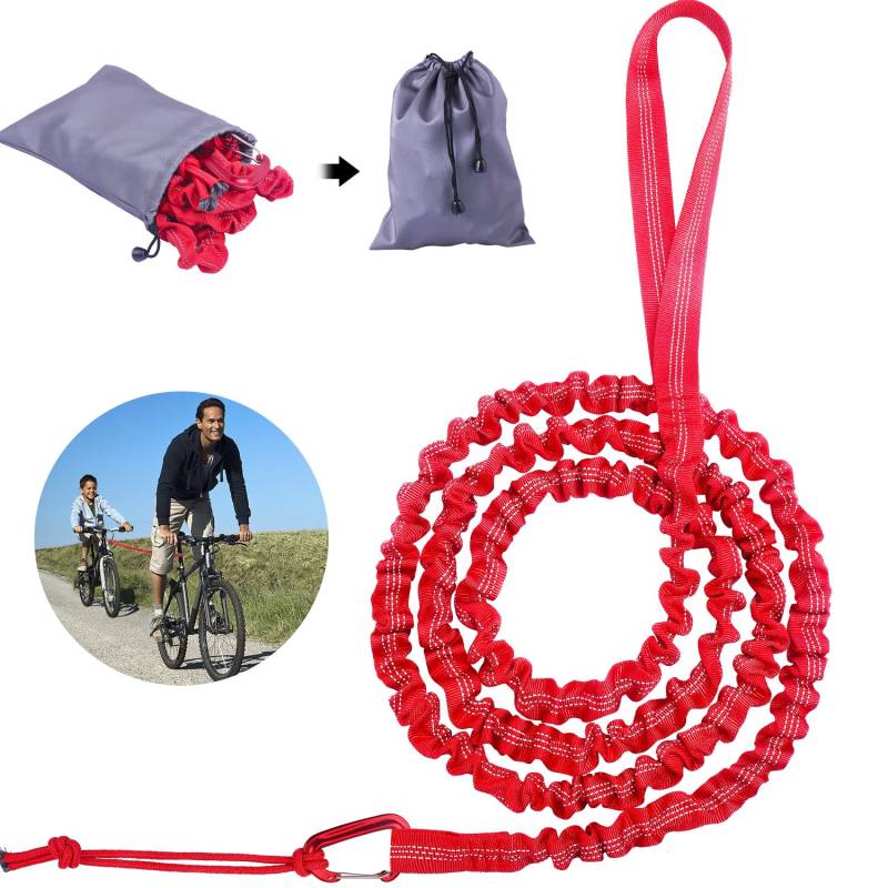 Kinder Fahrrad Abschleppseil, 3 Meter Abschleppgurt Elastisch, Tragfähigkeit 500 lbs, Elastisch Recovery Tow Strap für Fahrrad MTB Oder Mountainbike (Rot) von Sakmilu