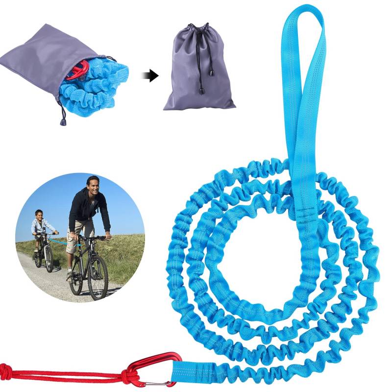 Fahrrad Abschleppseil, 3 Meter Abschleppgurt Elastisch, Tragfähigkeit 500 lbs, Elastisch Recovery Tow Strap für Kinder MTB Oder Mountainbike (blau) von Sakmilu