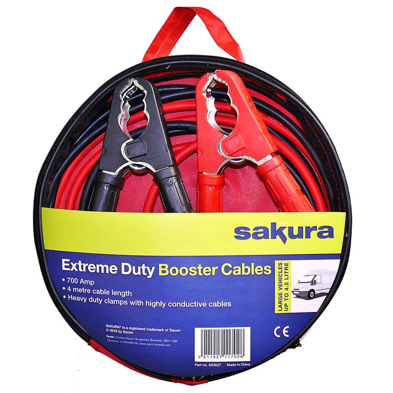 Sakura Starthilfekabel für extreme Beanspruchung SS3627 - 700 A 4 m, farblich kodierte Klemmen - für Pkw, Fahrzeuge bis 4,5 l/4500 ccm - leere Batterie von sakura
