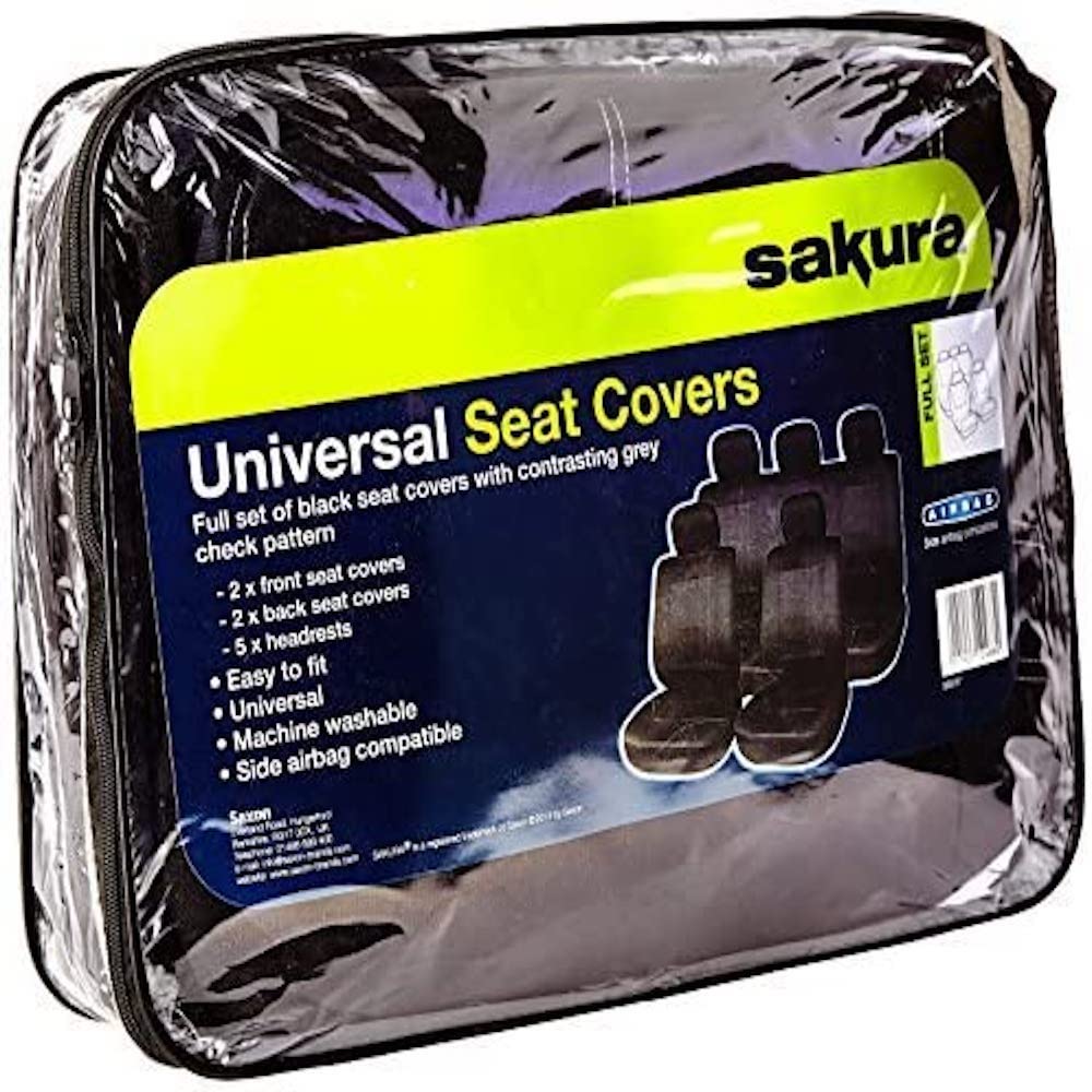 Sakura Sitzbezüge Checks, kompletter Satz mit Bezügen für die Kopflehnen, Schwarz/Weiß von sakura