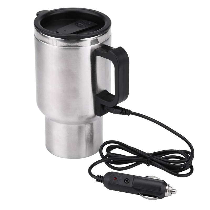 12 V, 450 Ml, Auto-Heizbecher, Elektrischer Edelstahl-Auto-Heizbecher, Reise-Heizbecher für Kaffee, Tee, Auto-Tasse, Becher mit Auslaufsicherem Deckel, Edelstahlflasche, von Saluaqui