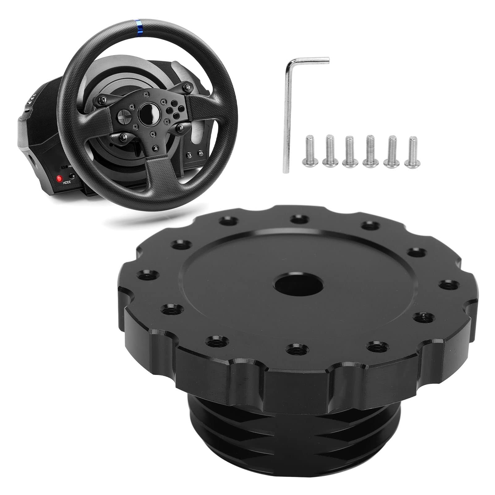 Lenkradadapter, Auto Lenkradnabe, Präziser Ersatz für Thrustmaster T300 T500 PCD, 73 mm Lenkradadapterplatte, Lenkradnabe Adapter Kit, Schwarzer von Saluaqui