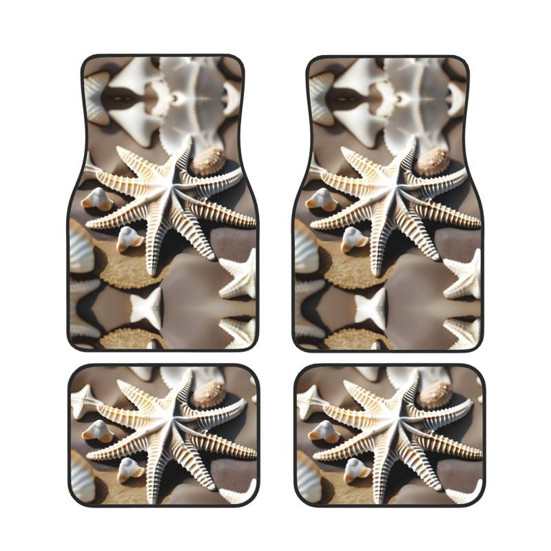 Universal Auto Fußmatten - 4-teiliges Set Gummi Rückseite Strand Muschel Seestern Volldruck Design für SUV, Limousine und Vans von SamLng