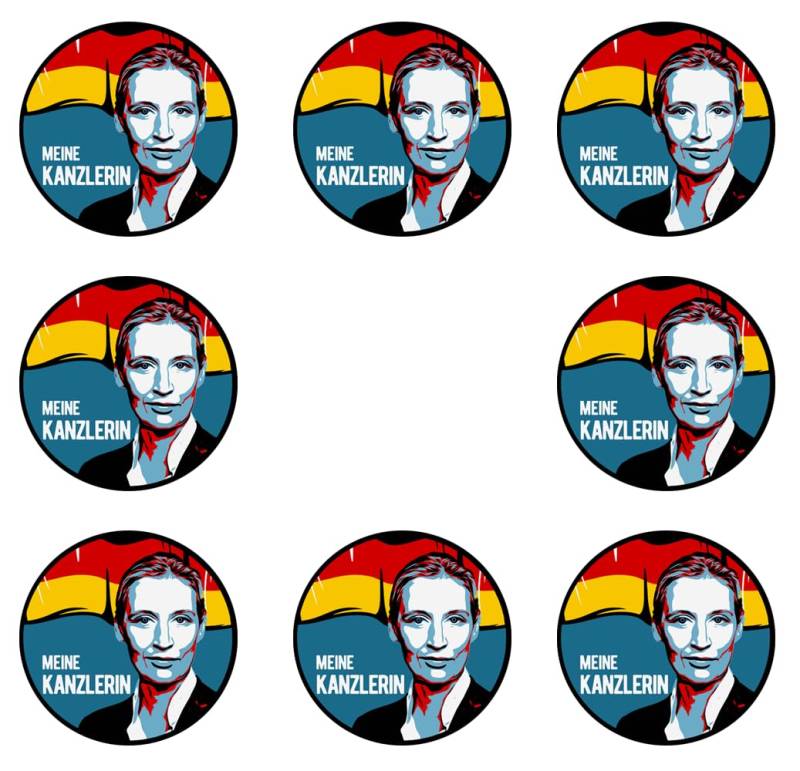 Sammys Shirt Store 192 Stück Aufkleber 4cm rund Alice Weidel-Meine Kanzlerin Neuwahlen AFD Sticker Sparpack gut haftend Aktiv Werden 5 cm von Sammys Shirt Store