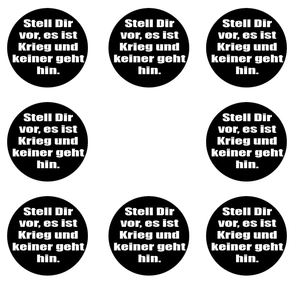 Sammys Shirt Store 192 Stück Aufkleber 4cm rund Stell Dir vor es ist Krieg und keiner geht hin Sticker Sparpack gut haftend Aktiv Werden 5 cm Sammys Shirt Store 192 Stück Aufkleber 4cm rund Stell Dir vor es ist Krieg und keiner geht hin Sticker Sparpack gut haftend Aktiv Werden 5 cm von Sammys Shirt Store