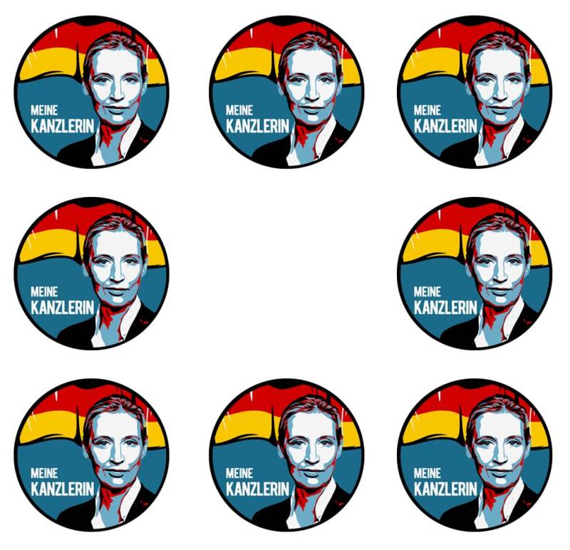 Sammys Shirt Store 8 Stück Einkaufswagen Aufkleber 3cm Durchmesser - Alice Weidel Meine Kanzlerin AFD Wende Neuwahlen Ampel von Sammys Shirt Store