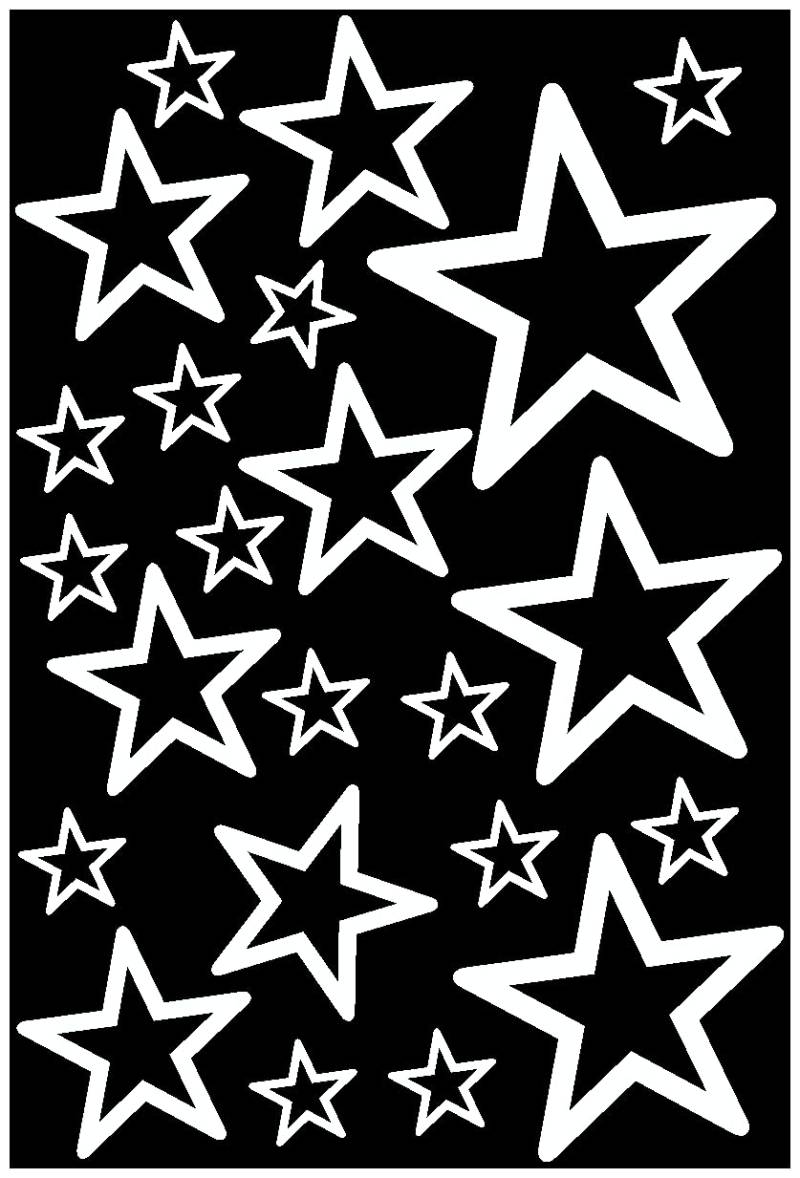 Samunshi® Sterne Aufkleber Set Outline runde Ecken 14x2,5cm6x5cm2x7,5cm1x10cm weiß von Samunshi