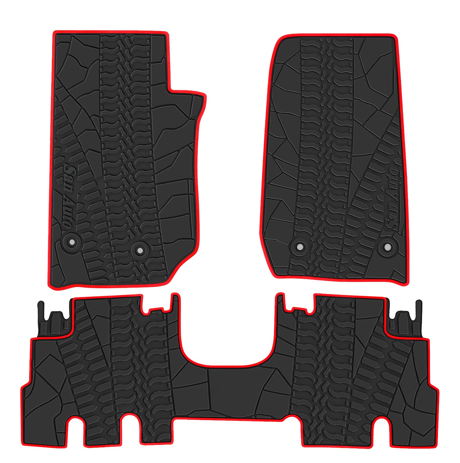 San Auto Auto-Fußmatten für Jeep Wrangler 4-Türer 2014–2015–2016–2017, komplettes Set, 4-teilig, passgenau, schwarz/rot, Gummi-Bodenmatte, wetterfest, strapazierfähig und geruchlos San Auto Auto-Fußmatten für Jeep Wrangler 4-Türer 2014–2015–2016–2017, komplettes Set, 4-teilig, passgenau, schwarz/rot, Gummi-Bodenmatte, wetterfest, strapazierfähig und geruchlos von San Auto
