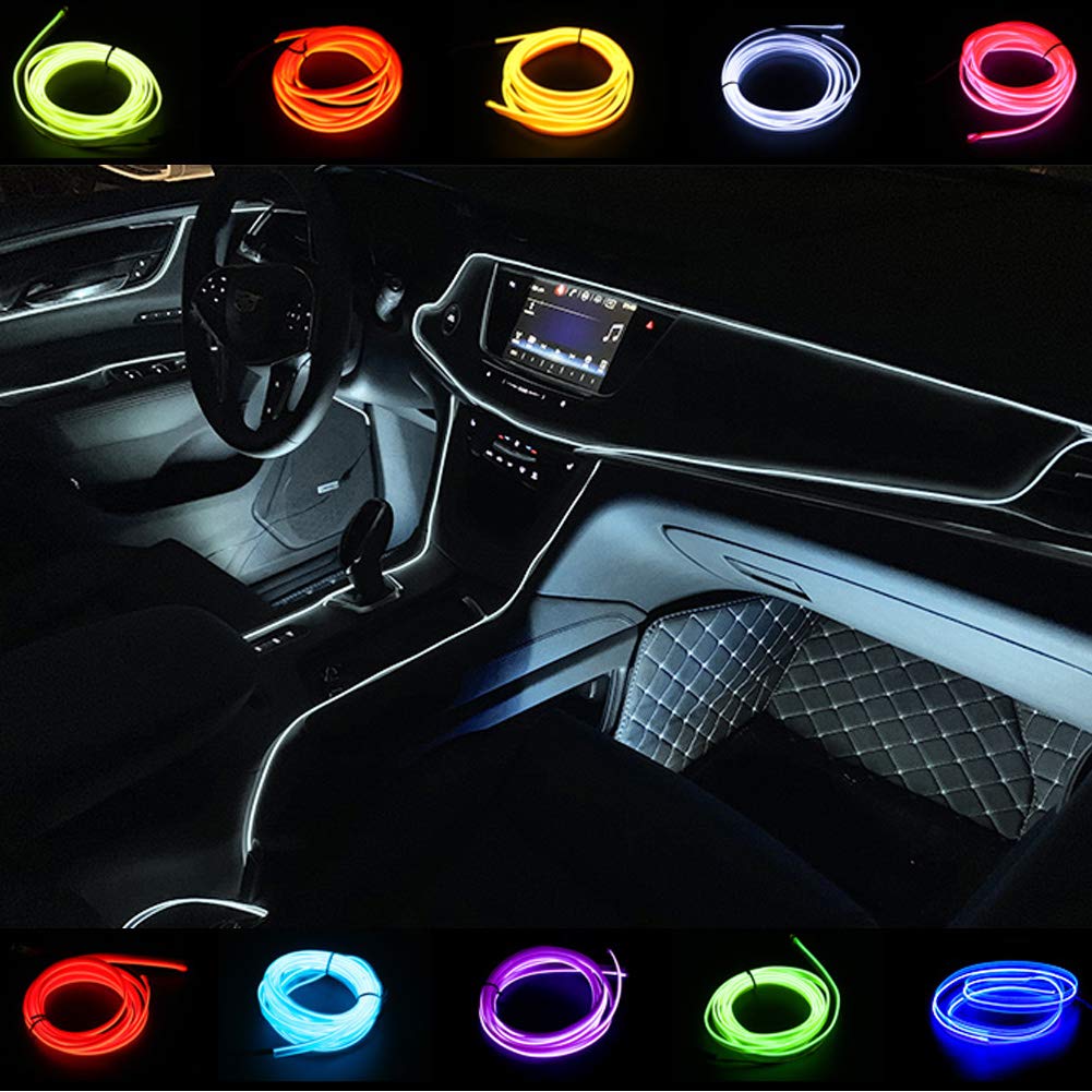 Kmruazre El Wires Car Kit 2M/6FT kalte Innenausstattung helles Auto dekorative Atmosphäre Neonlicht Röhre Kreis bis zu 360 Grad mit Zigarette (Weiß) von Kmruazre