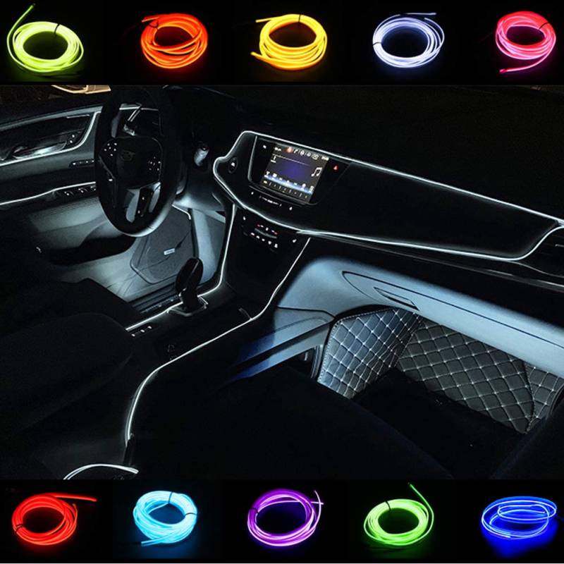 Kmruazre El Wires Car Kit 2M/6FT kalte Innenausstattung helles dekorative Atmosphäre Neonlicht Röhre Kreis bis zu 360 Grad mit Zigarette (Weiß) von Kmruazre