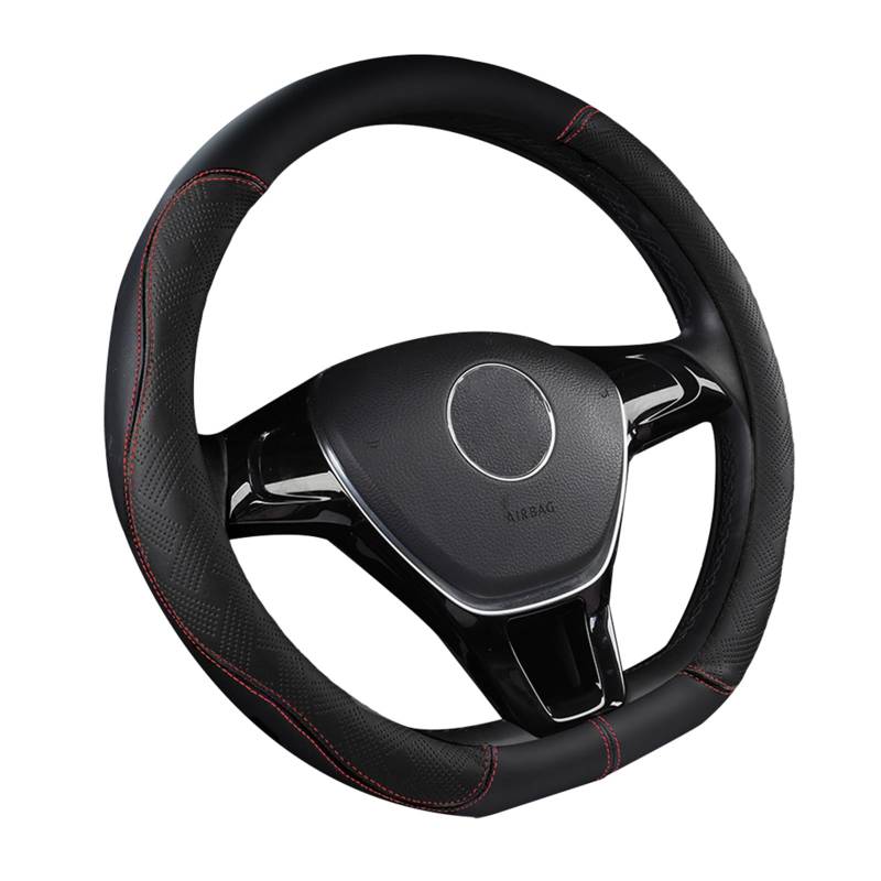 Auto Lenkradbezug D-Form - aus Microfiber Leder für Durchmesser 38cm (15") Universal Anti Rutsch Atmungsaktiv für Herren und Damen (Black) von SanQing