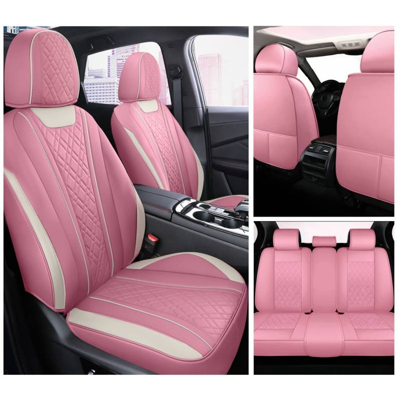 Autositzbezüge komplettes Set, super luxuriös strapazierfähig wasserdicht Leder Auto-Fahrzeugabdeckung für Autos SUV Pick-up LKW, universeller Rutschfester Sitz, rosa Autozubehör (Full Set/Pink) von SanQing