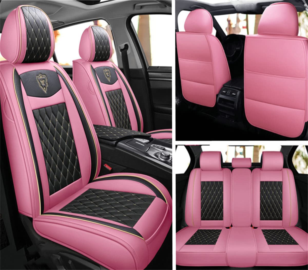 Autositzbezüge komplettes Set, super luxuriös strapazierfähig wasserdicht Leder Auto-Fahrzeugabdeckung für Autos SUV Pick-up LKW, universeller rutschfester Sitz, rosa Autozubehör (Full Set/Black Pink) Autositzbezüge komplettes Set, super luxuriös strapazierfähig wasserdicht Leder Auto-Fahrzeugabdeckung für Autos SUV Pick-up LKW, universeller rutschfester Sitz, rosa Autozubehör (Full Set/Black Pink) von SanQing