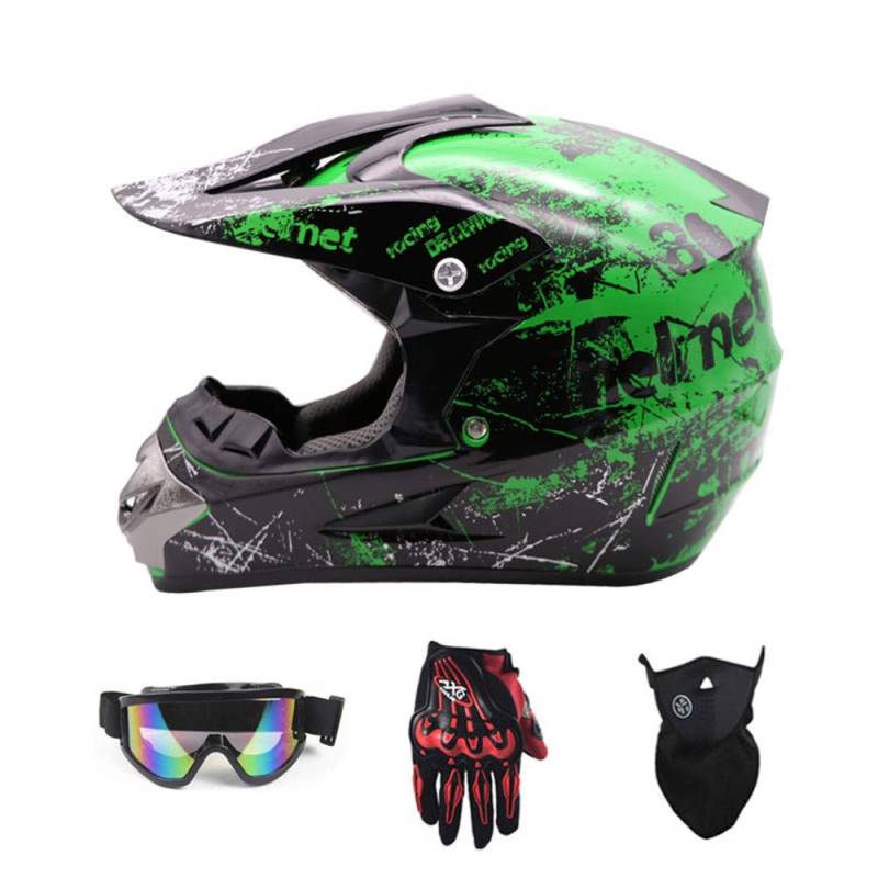Motocross Helm, Erwachsene Jugend Dirt Bike Helme, ATV Motorcycle Helmet SUV Helmet + Goggles + Gloves Motorcycle BMX MX Downhill Cross Country Mountain (ORANGE SH, S) von SanQing