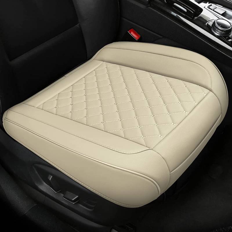 SanQing 2PCS Luxus PU Leder Autositzbezüge Schonbezüge für Vordersitzunterseite, Kompatibel mit 90% Fahrzeugen (Sedan SUV Truck Mini Van) (BEIGE) von SanQing