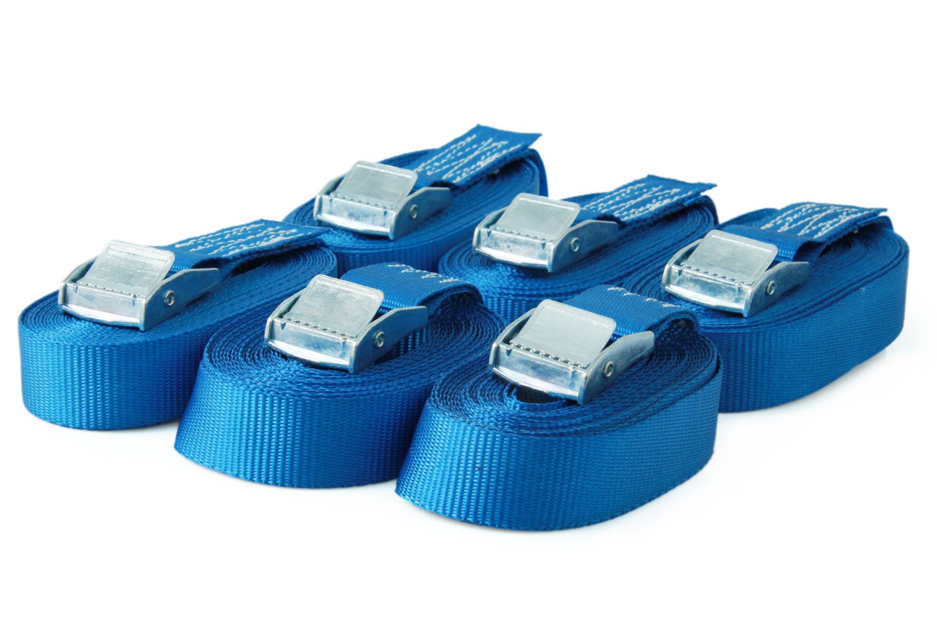 Sandax 6er-Set Spanngurte mit Klemmschloss, Länge 4m, Breite 25mm, Farbe blau, Zurrgurte mit Klemmverschluss, belastbar bis 250kg, nach DIN EN 12195-2, Einteilige hochwertige Klemmschlossgurte von Sandax