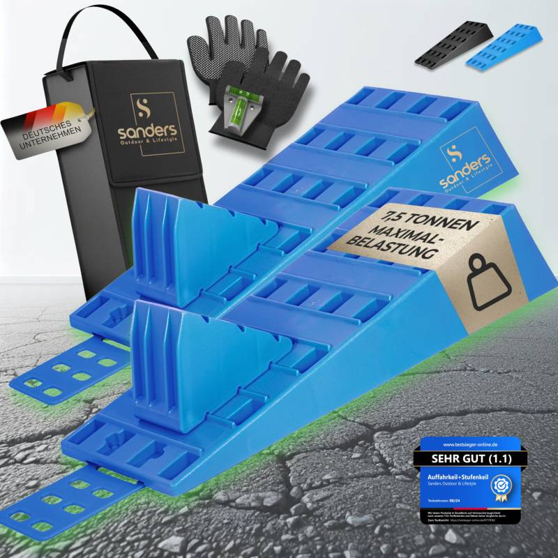 SANDERS Auffahrkeile - [2er Set] robuste Auffahrkeile für Wohnmobil, Wohnwagen | Sicheres & Stufenfreies Nivellieren [<7,5t] Unterlegkeile - (blau) von Sanders Outdoor & Lifestyle