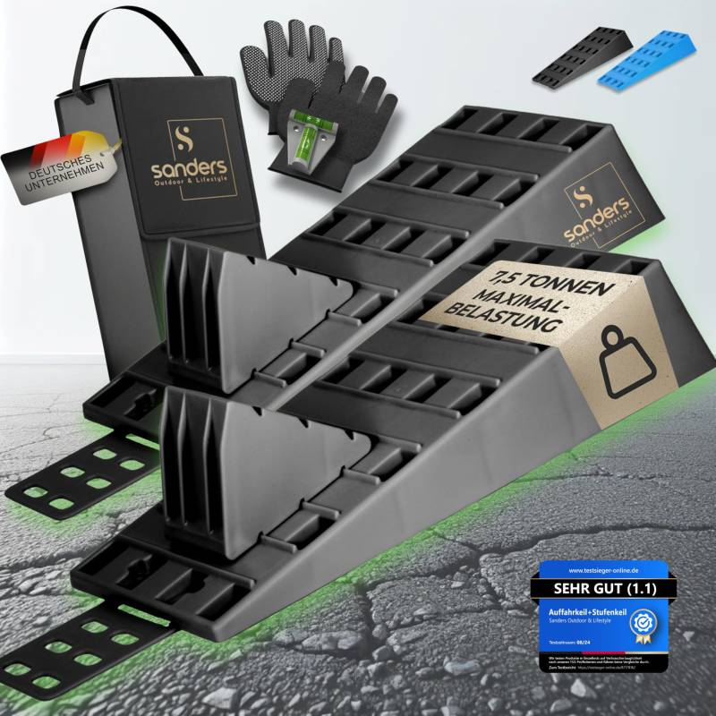SANDERS Auffahrkeile - [2er Set] robuste Auffahrkeile für Wohnmobil, Wohnwagen | Sicheres & Stufenfreies Nivellieren [<7,5t] Unterlegkeile - (schwarz) von Sanders Outdoor & Lifestyle