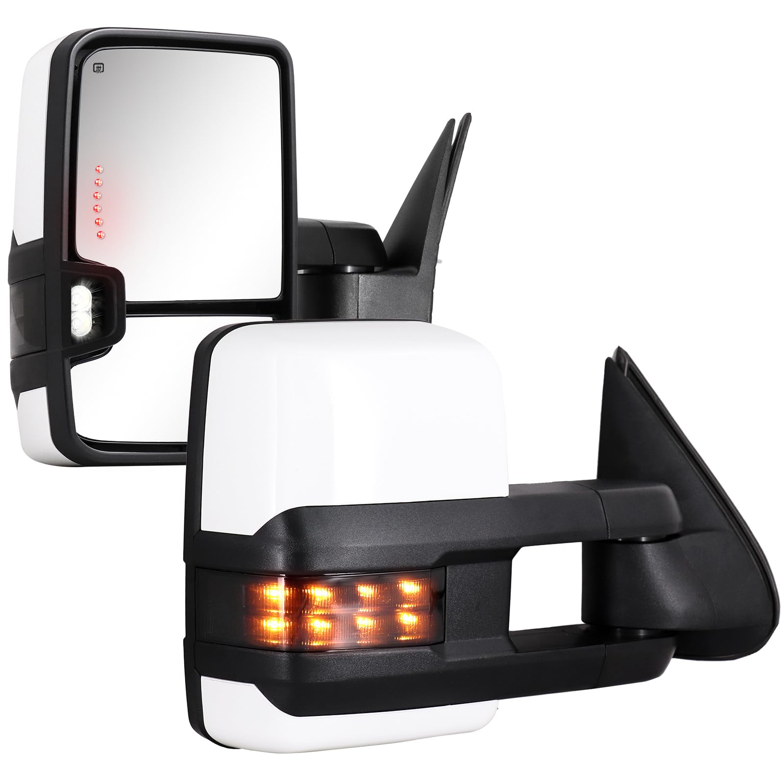 Sanooer Abschleppspiegel für Chevy Silverado Suburban Lawine, Tahoe, GMC Sierra Yukon mit Power-Glaspfeil, Blinker, Ersatzlampe, beheizt, ausziehbar, Paar Set (weiß lackiert 8624) von Sanooer