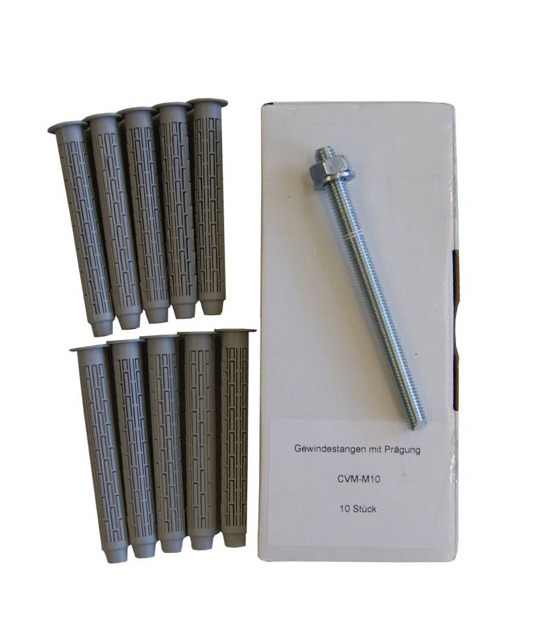 Sanremo Set 16-10x Ankerstange M10 x 130mm verzinkt + 10x Siebhülse 15x100mm - Verbundmörtel Injektionsmörtel Montagemörtel von Sanremo