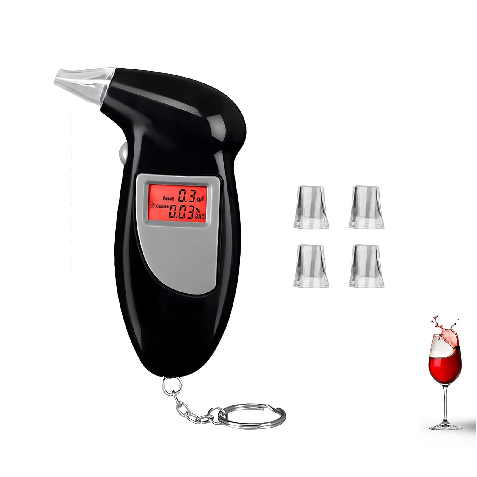 Sathychanpy Alkoholtester Polizeigenau, Promilletester mit 5 Mundstücke, Alkohol Tester Mit LED-Display Digital Schnell,Promilletester für Privaten Professionellen Gebrauch zu Hause von Sathychanpy