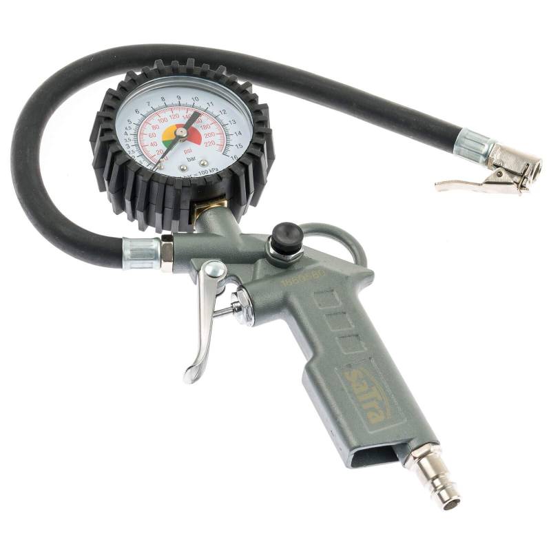 Satra S-TG3 Reifenfüller Reifenfüllpistole mit Schutzkappe aus Gummi Manometer 0-16 Bar Druckguss Aluminium Gehäuse von Satra