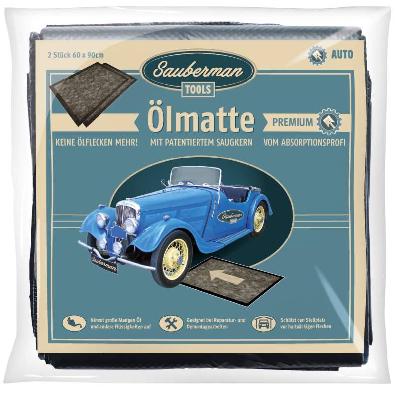 Sauberman Ölmatte 2 Stück in 60x90 cm zur Aufnahme von Altöl mit starkem Saugkern von Sauberman
