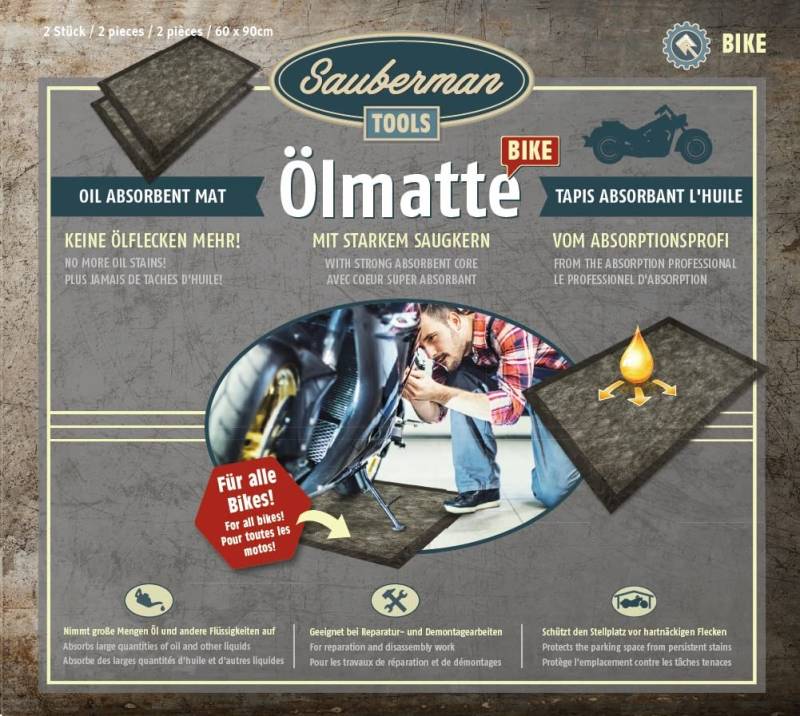 Ölmatte zur Aufnahme von Altöl mit starkem Saugkern 2 Stück in 60x90 cm von Sauberman