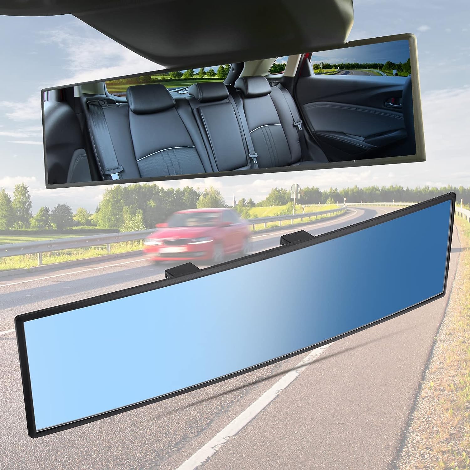 SAULMANN Auto Rückspiegel, 308 x 78mm Autospiegel Große Vision Weitwinkel Panorama Auto Innenspiegel Ersatz Blendschutz Rückspiegel Universal Auto Spiegel für Autos, SUVs, LKWs (Blau) von Saulmann