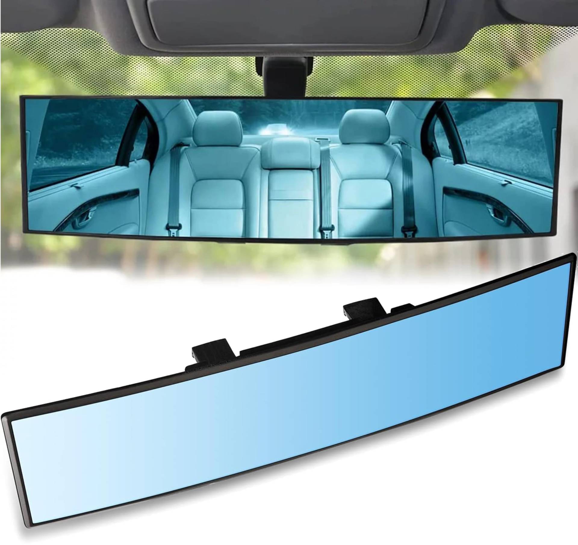 SAULMANN Weitwinkel Rückspiegel, [308 x 78mm] Universal Panorama Rückspiegel zum Aufstecken, Blendschutz Innenspiegel, Lösung für Toten Winkel, für Autos, SUVs, LKWs (Blau) von Saulmann