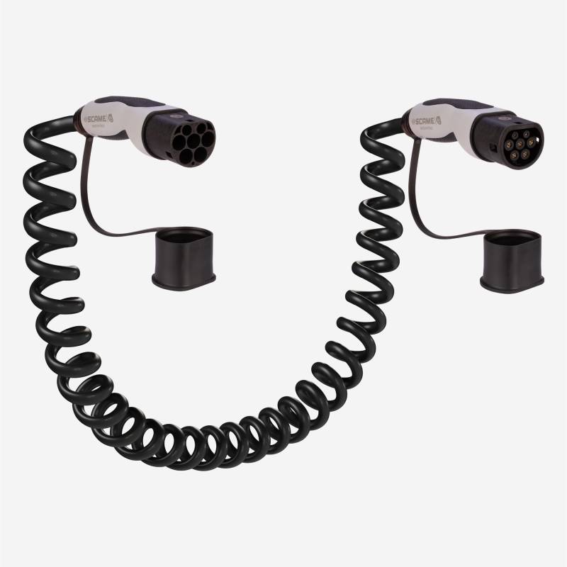 SCAME - Spiralförmig gewickeltes Elektroauto-Ladekabel – Anschluss dreiphasig Kabel Typ 2 zu Typ 2 – 22 Kilowatt – 32 Ampere – Länge 4 Meter spiralförmig gewickelt von Scame