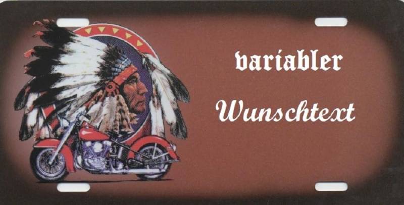 Namensschild Indian Motorrad Bike mit Wunschtext selbst gestalten und Personalisieren Country und Western Nummernschild Motorcycle Schild als persönliche Geschenkidee von Schilderfeuerwehr
