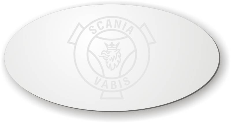 Scania Spiegel mit Logo für die Rückwand ✓ Greif Vabis lasergraviert ✓ LKW-Zubehör und Artikel für Innenausstattung ✓ Rückwandspiegel ✓ Truck accessoires für den Innenraum ✓ von Schilderfeuerwehr