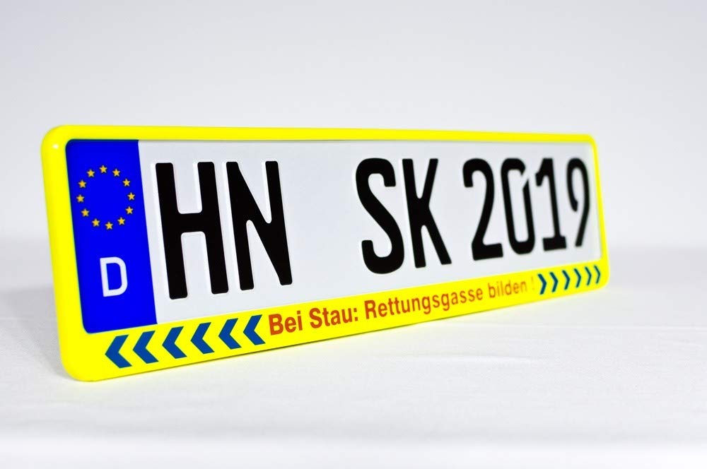 Schilderkröten Kennzeichenhalter NEON Rettungsgasse für 520x110mm Autokennzeichen von Schilderkröten